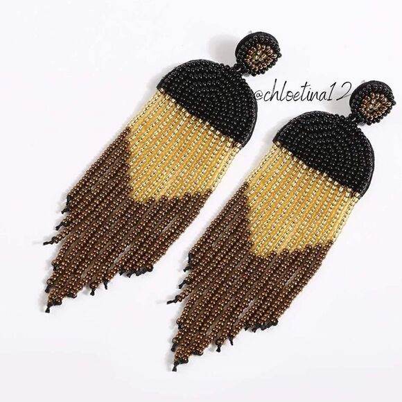 NEW Handmade Boho Vintage Beaded Dangle Earrings, Luxury Statement Earrings - Picture 2 of 6